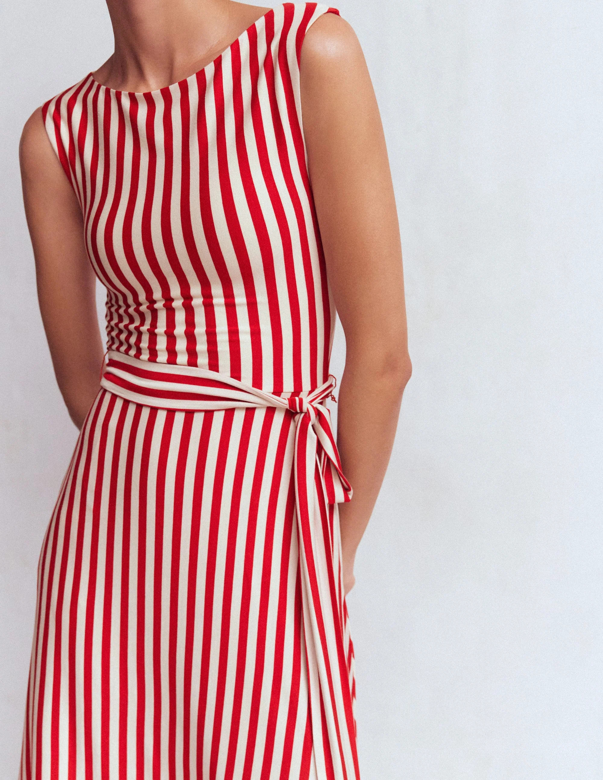 Tamsin Jersey Midi Dress-Merida Red and Ivory Stripe | Boden (US)