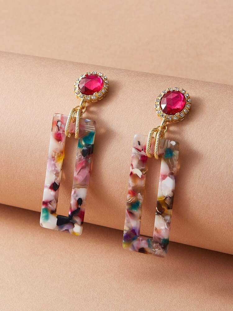 1pair Gemstone Decor Colorful Geometric Drop Earrings | SHEIN