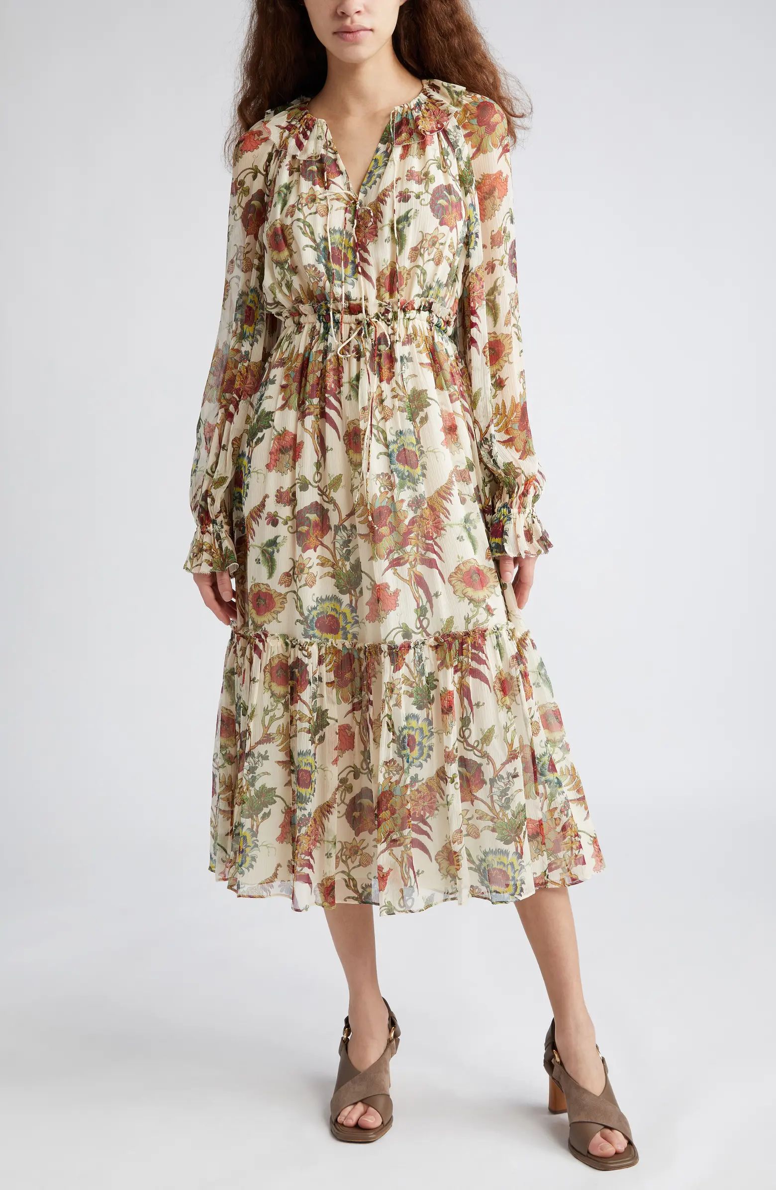 Ulla Johnson Audette Floral Ruffle Long Sleeve Silk Maxi Dress | Nordstrom | Nordstrom