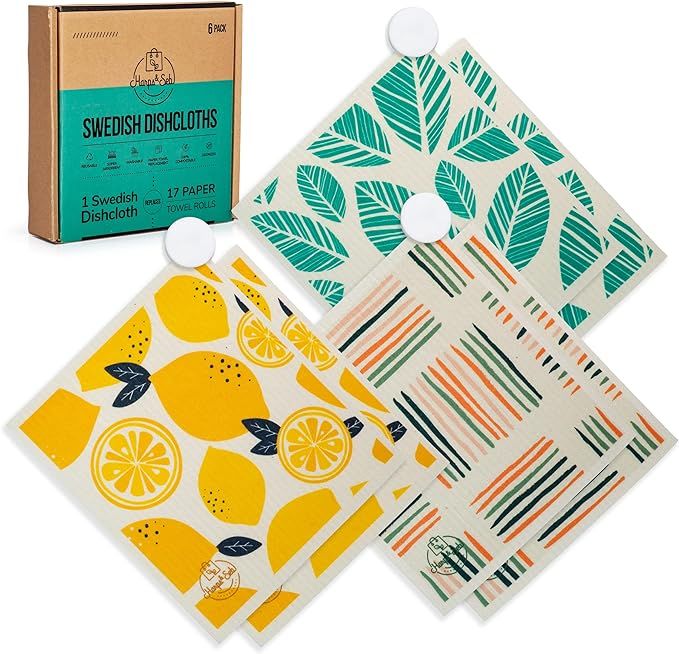 Harps&Seb Reusable Swedish Dishcloths, Super Absorbent Washable Swedish Dish Towels with Convenie... | Amazon (US)