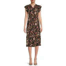 Time and Tru Women's 3/4 Sleeve Smocked Midi Dress | Walmart (US)