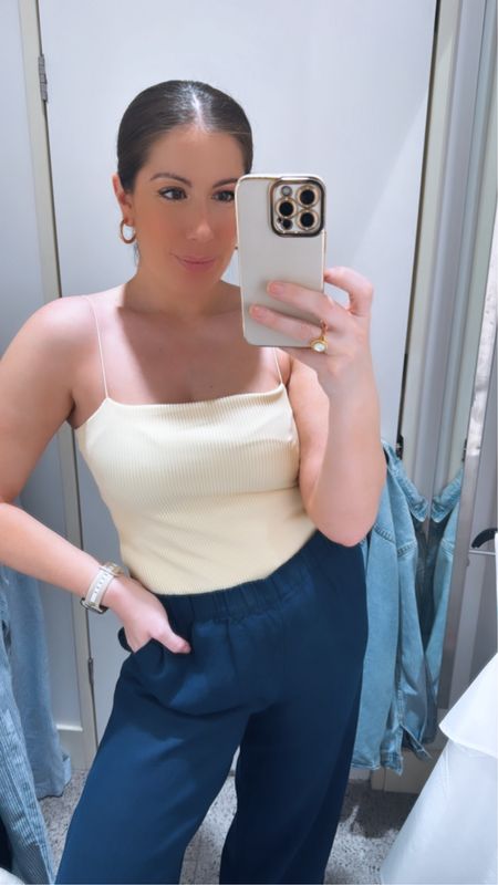 Mellow Yellow for summer ☀️

Excuse the bugling but I was trying to conceal my bra in this gorgeous light yellow bodysuit.  Wearing medium here but would recommend sizing up one. 

Paired with navy linen pants.  These are so cute and I like that they’re not see through like white linen pants or tan linen pants. Wearing medium here.

#LTKSeasonal #LTKover40 #LTKfindsunder50