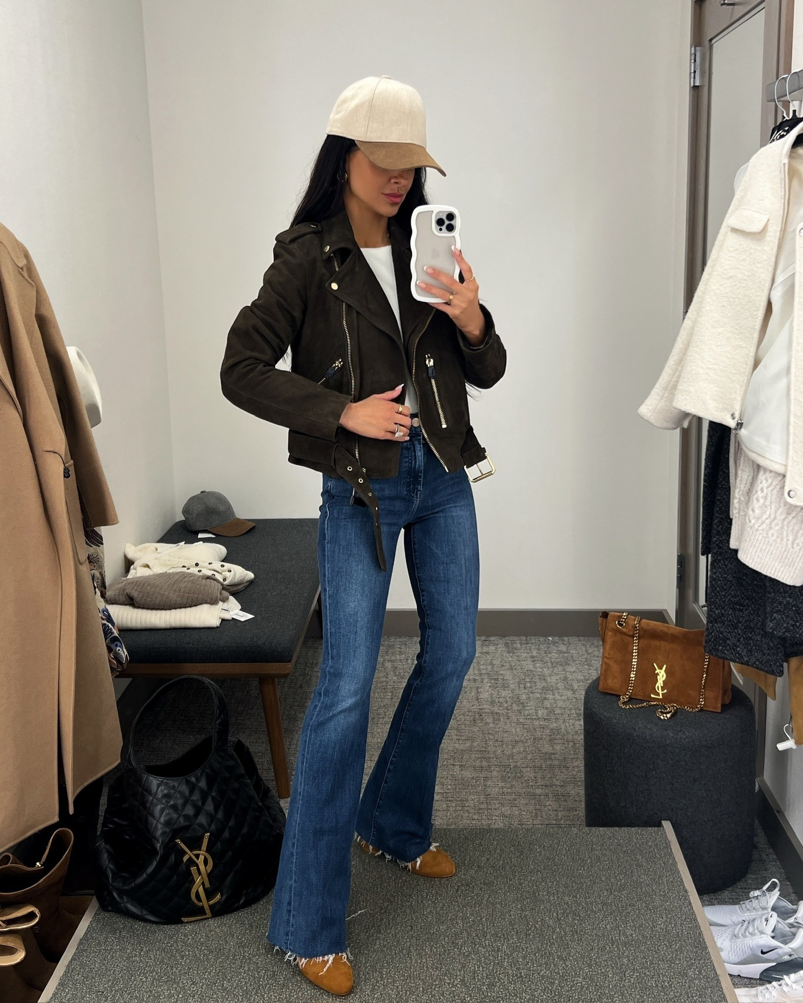 Nordstrom anniversary sale 2025
Fall outfit ideas 
AllSaints suede moto jacket wearing a US2
Mother flared jeans - wearing a 24
Marc fisher tan suede booties run tts
Nordstrom baseball cap
#nordstrom #nsale 

#LTKSaleAlert #LTKPetite #LTKSeasonal