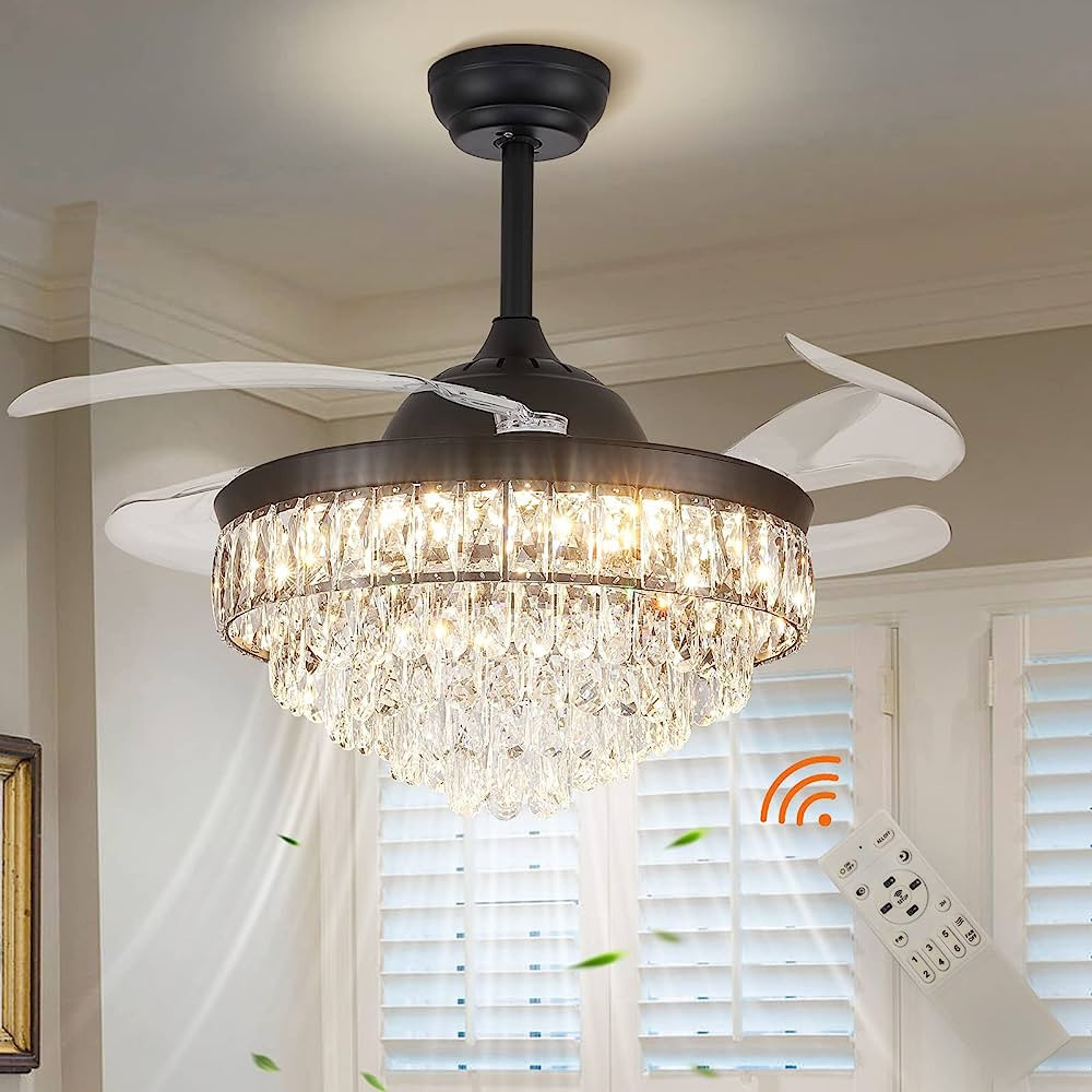 CLAIRDAI 42 Inch Dimmable Fandelier Crystal Chandelier Ceiling Fans Modern LED Retractable Blade ... | Amazon (US)