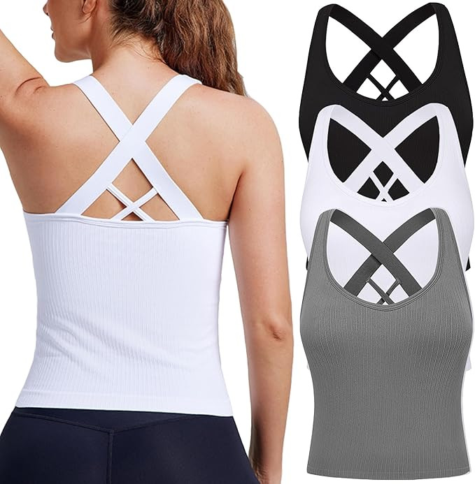 Evercute Workout Yoga Crop Tank Tops for Women 1/2/3 Pack Criss Cross Strappy Tops with Built in ... | Amazon (US)