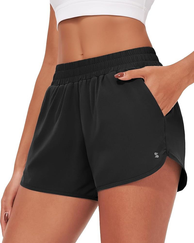 Stelle Womens 3" Running Shorts Mesh Liner High Waisted Workout Shorts Quick Dry Dolphin Athletic... | Amazon (US)