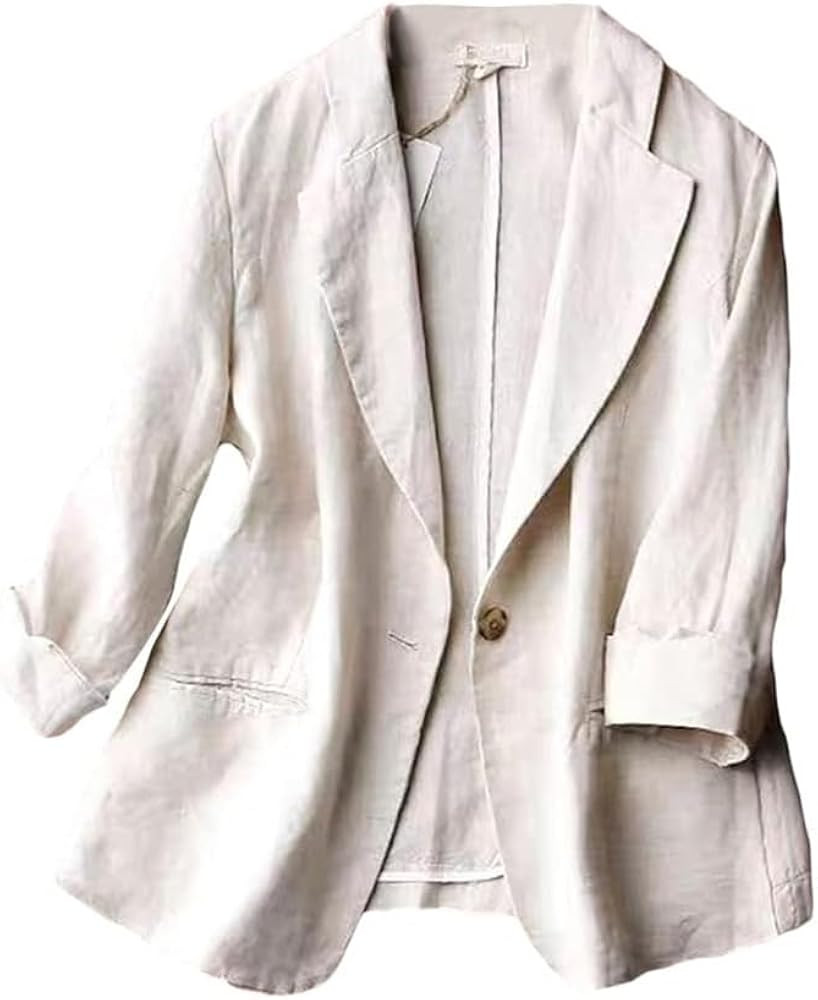 Kinghua Women's Casual One Button Linen Blazer Jackets Lapel 3/4 Sleeve Suit Blazer | Amazon (US)