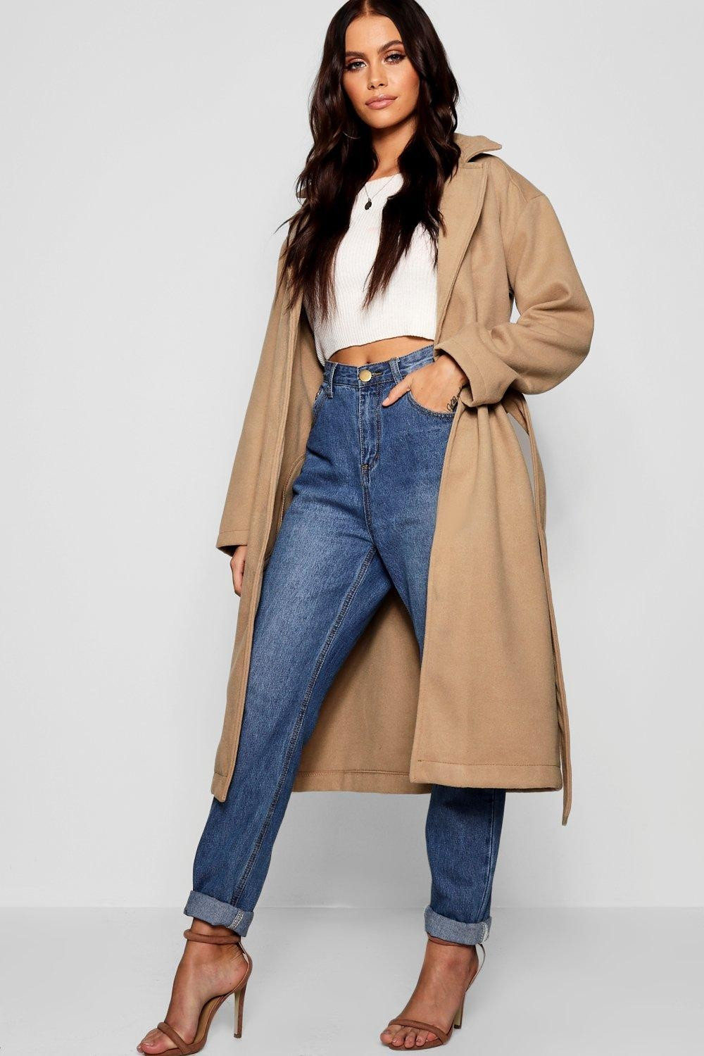 Belted Collared Wool Look Coat | Boohoo.com (US & CA)