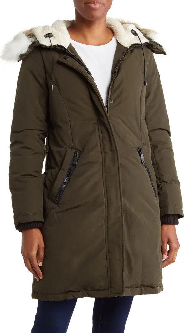 Water Repellent Hooded Coat with Faux Fur Trim | Nordstrom Rack