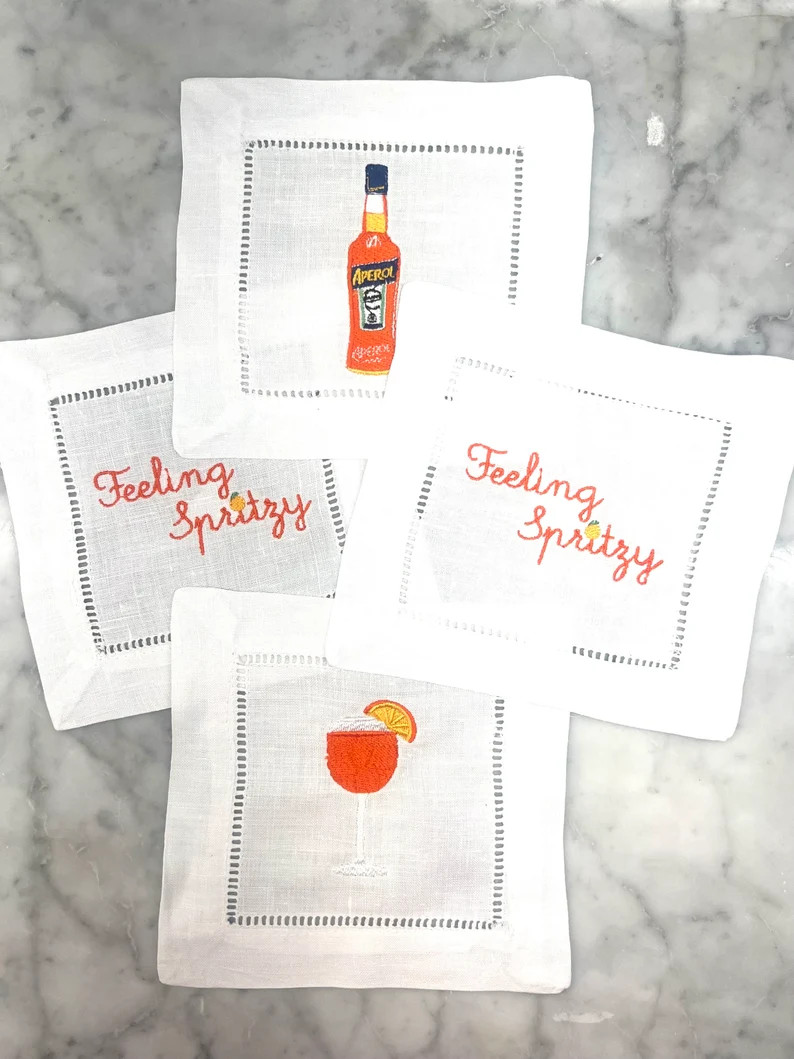 Aperol Spritz Cocktail Napkins, Bar Cart Decor, Linen Cocktail Napkins, Bar Cart Napkins, Housewa... | Etsy (US)