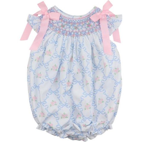 Pink And Blue Bouquet Ribbon Smocked Ribbon Bubble | Cecil and Lou