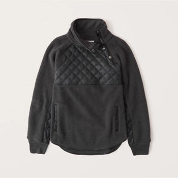 Vegan Leather Asymmetrical Snap-Up Fleece | Abercrombie & Fitch (US)
