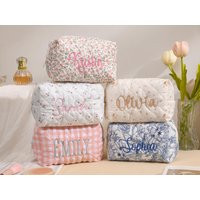 Personalized Embroidered Makeup Bag, Monogramed Toiletry Bag, Floral Cosmetic Bag, Bridesmaid Bridesmaid Gift, Travel Pouch | Etsy (US)