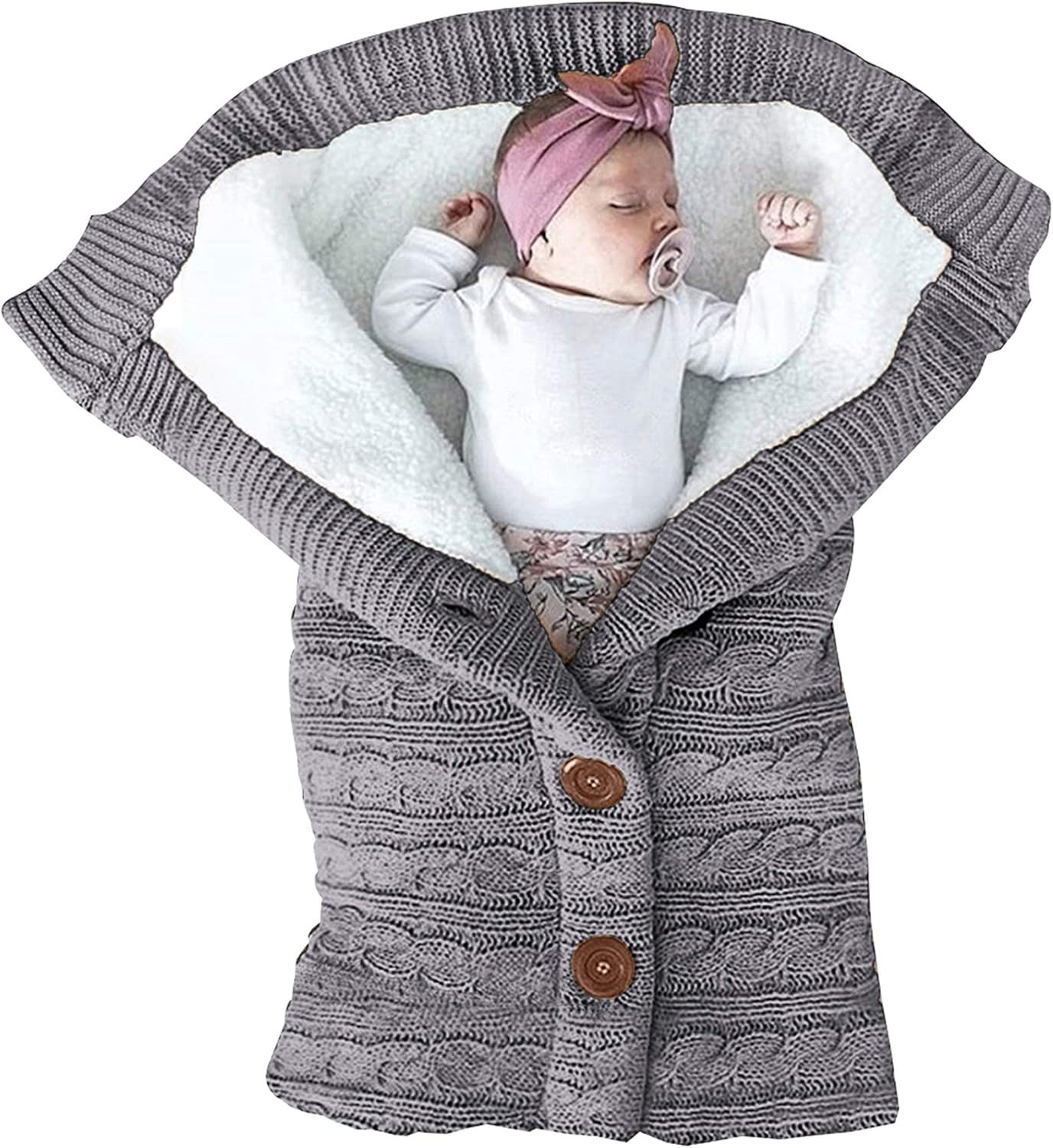 XMWEALTHY Unisex Infant Swaddle Blankets Soft Thick Fleece Knit Baby Girls Boys Stroller Wraps Baby  | Amazon (US)