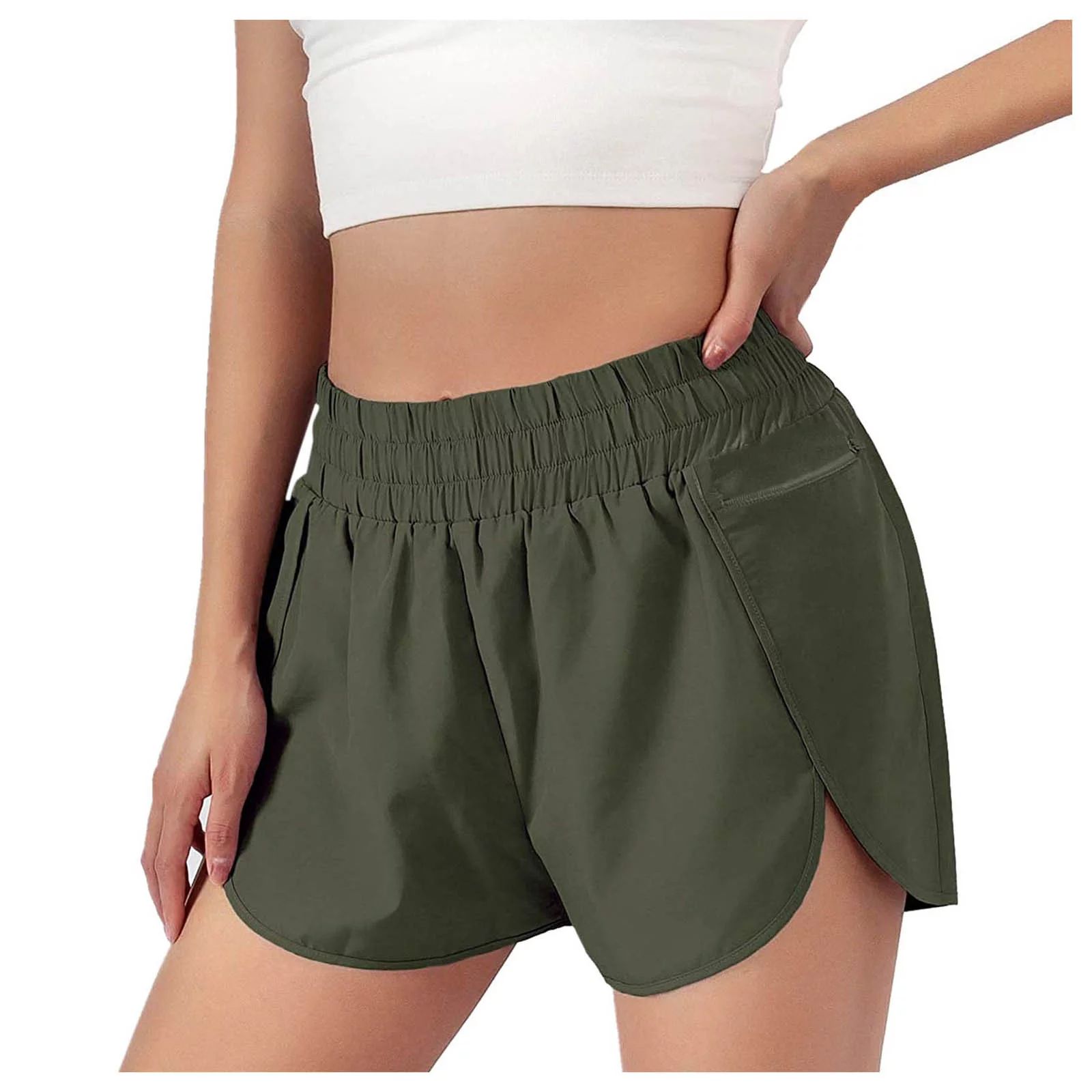 Womens Athletic Workout Shorts Elastic Waist Running Pockets Shorts - Walmart.com | Walmart (US)