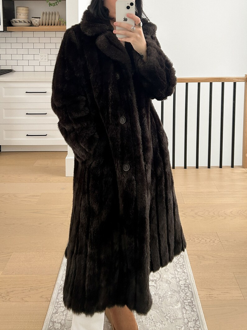 Ribbed Chocolate Brown Fur Trench Coat Size Large - Etsy | Etsy (US)