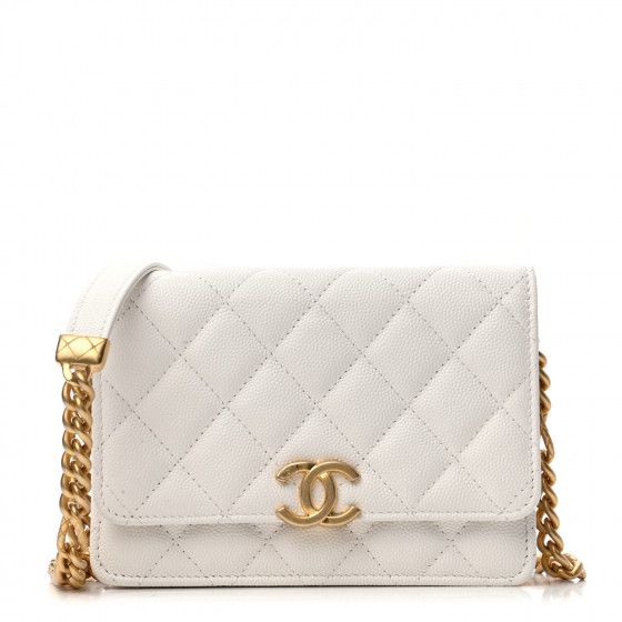 CHANEL Caviar Quilted Large Bracelet On Chain Clutch White | Fashionphile