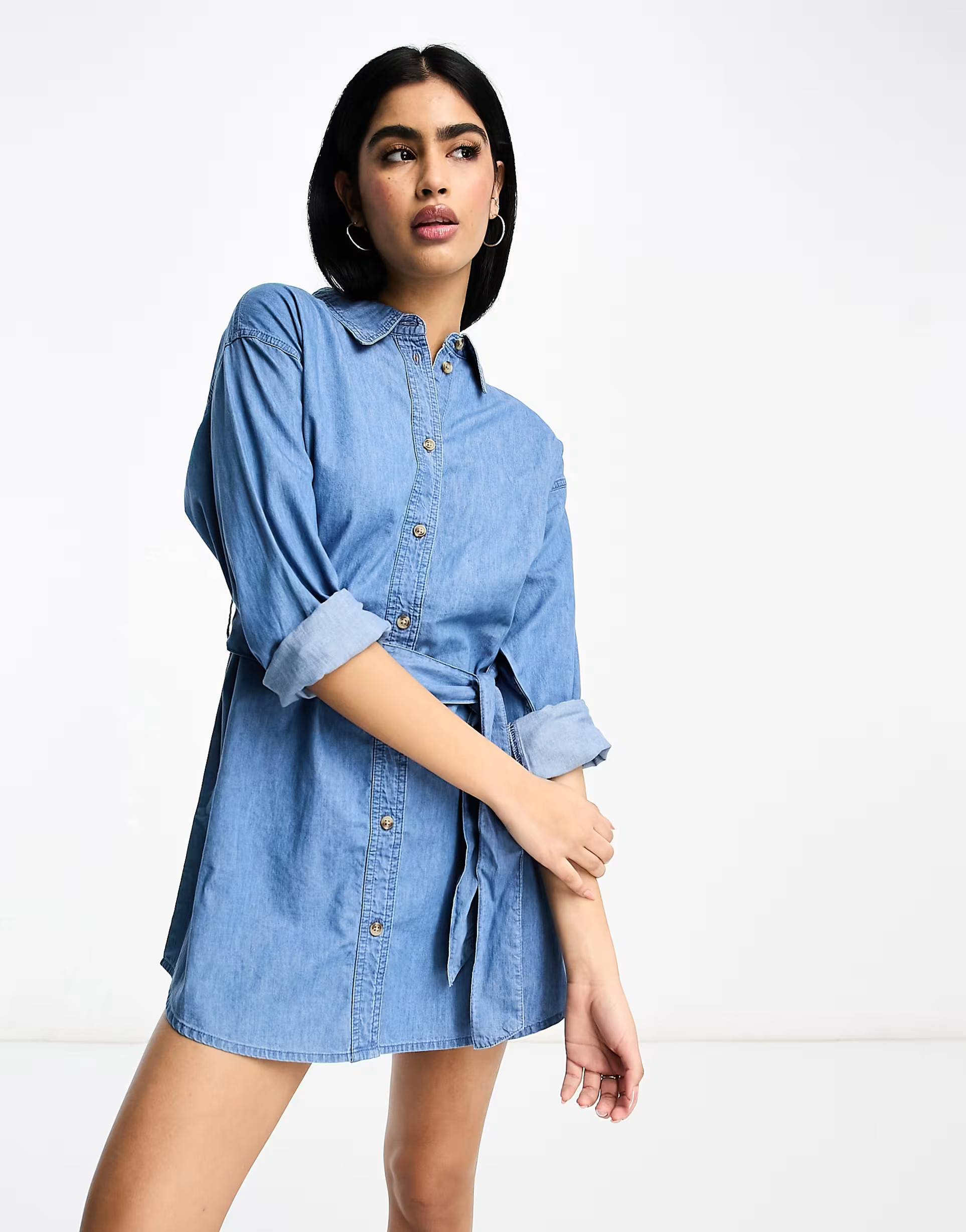 ASOS DESIGN denim belted shirt dress in midwash | ASOS (Global)