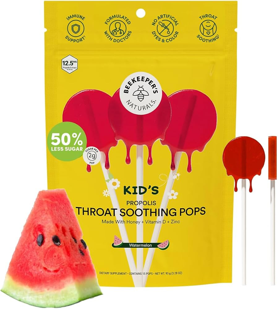 Kids Throat Soothing Watermelon Lollipops, by Beekeeper's Naturals - Doctor Formulated Immune Sup... | Amazon (US)