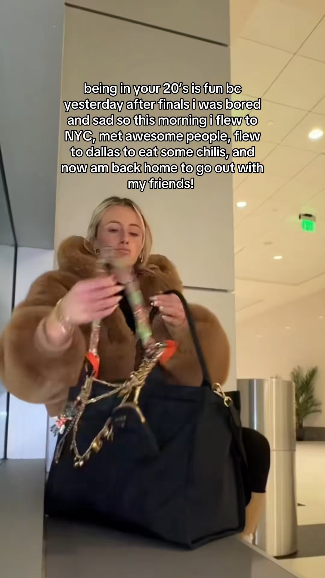 Airport outfit vibes ✈️ Cozy fur jacket, oversized tote, and cute bag charms because the details matter. This is my go-to travel fit when I want to stay comfy but still look put together from security to landing. Easy layers, hands-free essentials, and a tote that actually holds everything.

#airportoutfit #travelfit #airportstyle #traveloutfitinspo
#furjacket #totebag #bagcharms #carryonstyle
#chictravel #comfybutcute #ltkfashion #ltktravel 

 