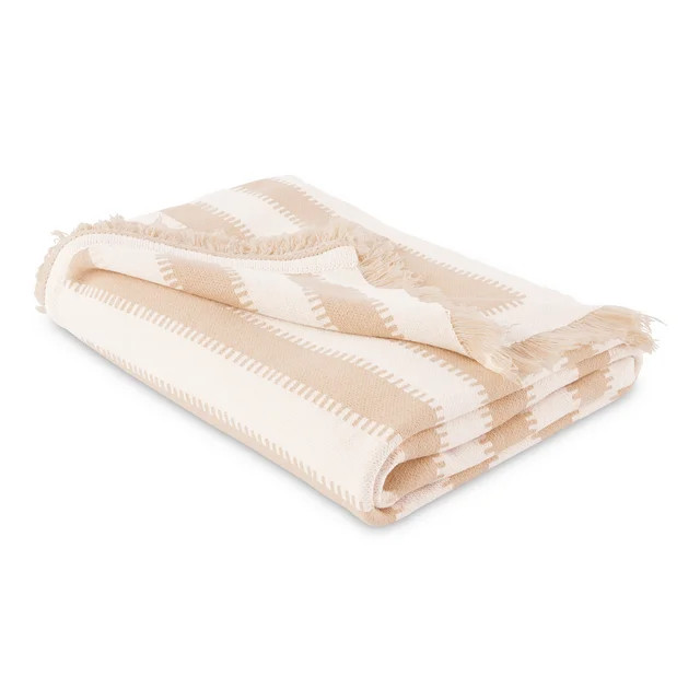 Mainstays by Becky G. & Alejandra Tapestry Knit Throw, Beige Stripe, 50" x 60" | Walmart (US)
