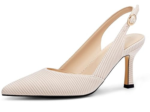 Rilista Women's Slingback Kitten Heels Closed Pointed Toe Wedding Party Dress Pumps Shoes, Beige Knitted, Size 9.5 | Amazon (US)
