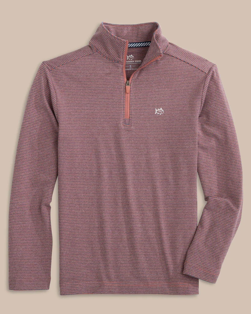 Boys Cruiser Heather Micro-Stripe Quarter Zip Pullover | Southern Tide