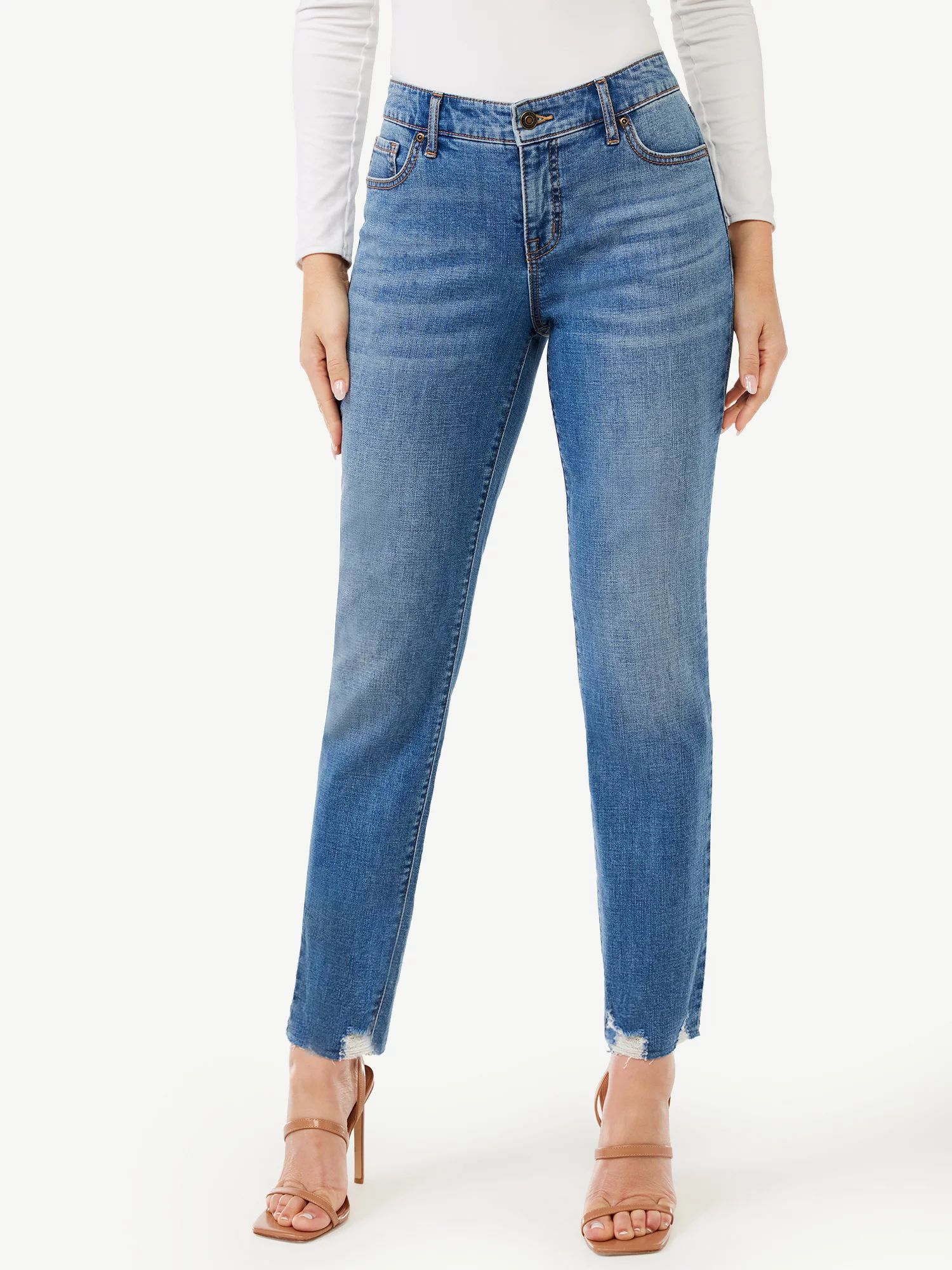 Sofia Jeans Women's Bagi Boyfriend Mid-Rise Destroyed Hem Jeans - Walmart.com | Walmart (US)