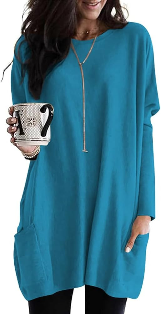 Poetsky Fall Womens Tunic or Tops to Wear with Leggings Long Sleeve Casual Long Shirts with Pocke... | Amazon (US)