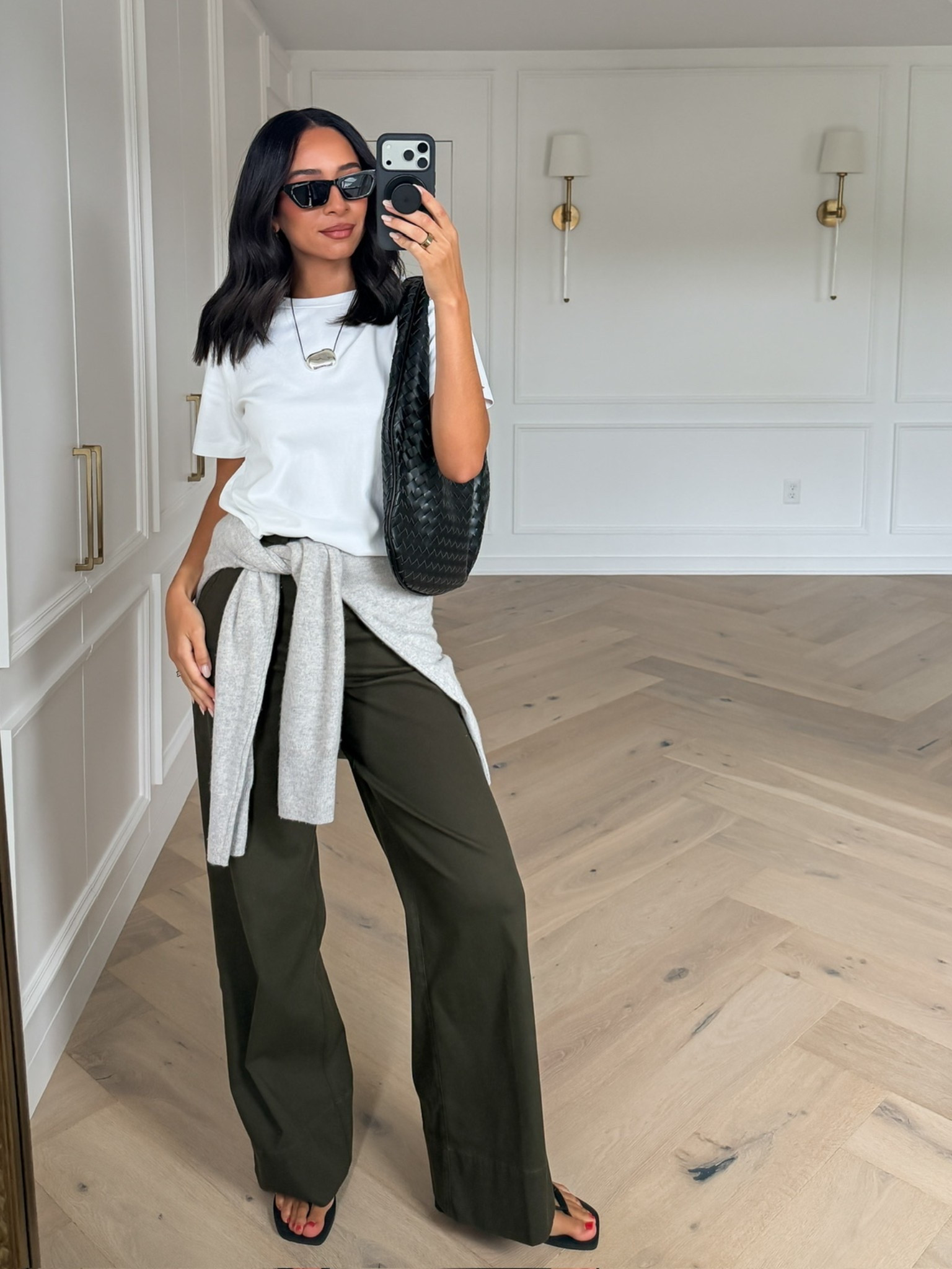 Use code NENAXSPANX to save 15% off your first order! The color of these pants is so perfect for transitioning into fall! Wearing size S short sleeve bodysuit, size S grey sweater and size S Tall wide leg pants 

casual chic outfit, work from home outfit, summer outfit, summer fashion, mom outfit, postpartum outfit, spanx pants, errands outfit, work outfit, office outfit, workwear

#LTKWorkwear #LTKSeasonal
