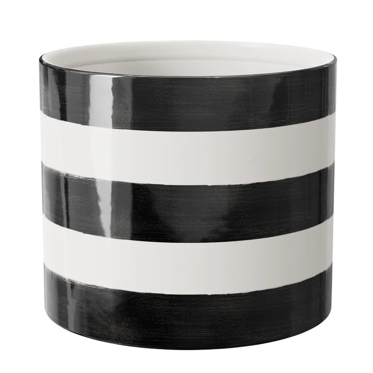 Mainstays Andrew 7.8" x 7.8" x 6.9" Round Rich Black and Arctic White Ceramic Planter | Walmart (US)