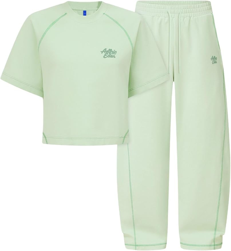 Aelfric Eden Cloud Cropped Sweat Sets Summer 2 Piece Outfits Crop Top High Waisted Baggy Barrel S... | Amazon (US)