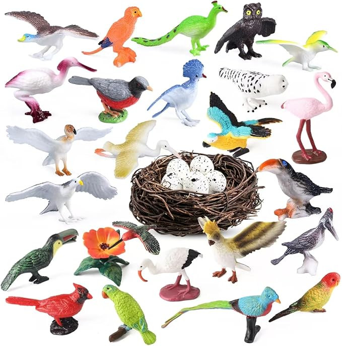 30Pcs Birds Animal Figures Playset,Assorted Realistic Bird Wildlife Toys with Nest Eggs,Parrot,Ow... | Amazon (US)