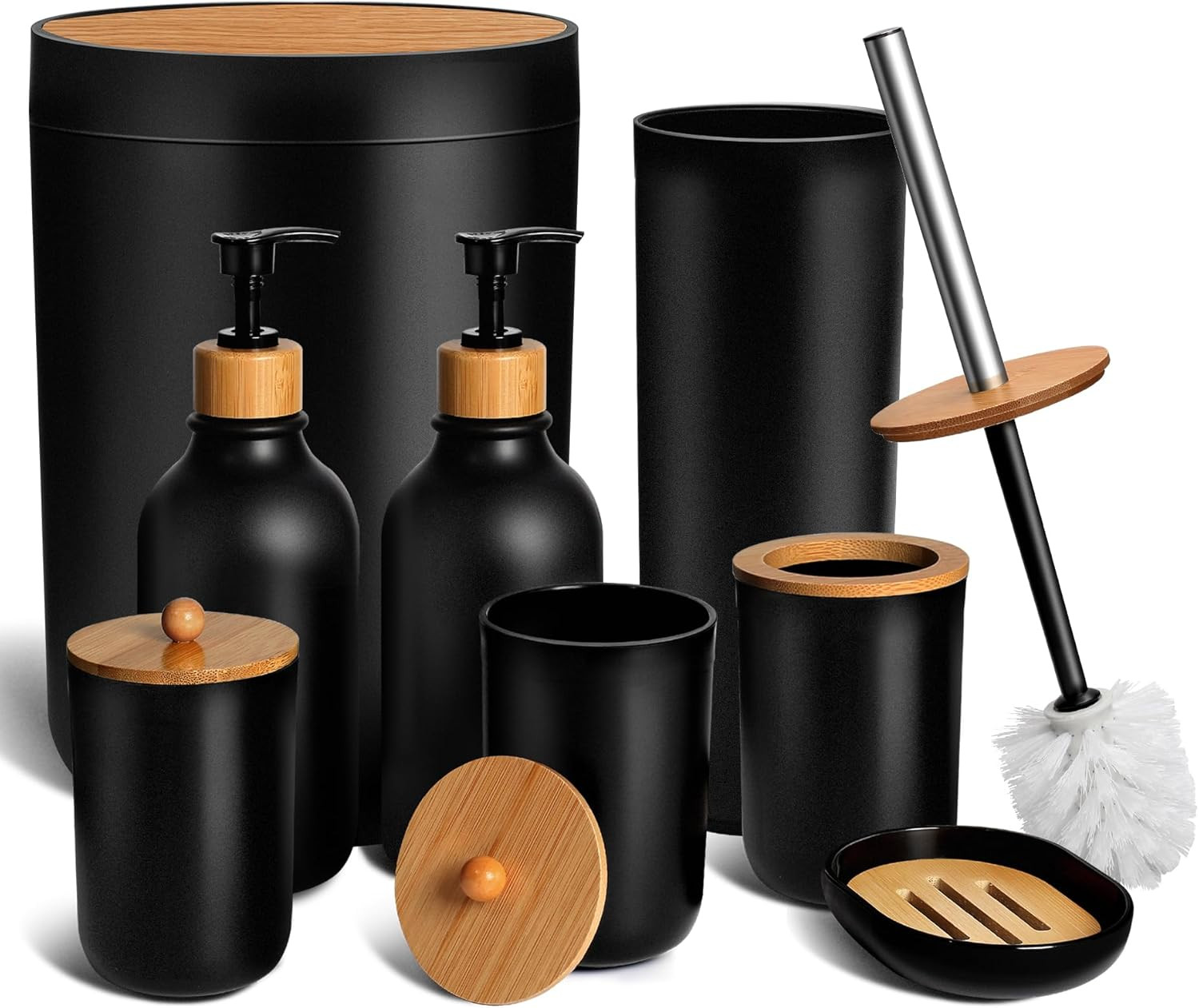 Black Bathroom Accessories Set 8 PCS, Matte Black Bathroom Accessory Sets Complete with Trash Can... | Amazon (US)