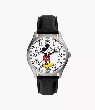 Disney x Fossil Special Edition Three-Hand Black Leather Watch | Fossil (US)