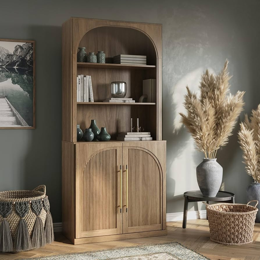 BELLEZE Tall Arched Storage Cabinet with Hutch,Modern Bookcase with Drawers,Freestanding Display ... | Amazon (US)