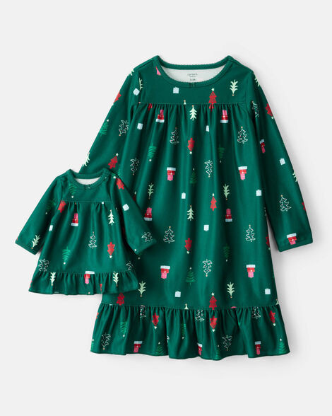 Girls 2-Piece Trees Long-Sleeve Loose Fit Night Gown & Matching Doll Gown - Green | Carter's Inc