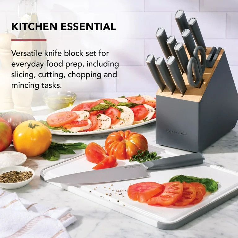 KitchenAid Classic 12-Piece Japanese Steel Knife Block Set with Built-in Knife Sharpener, Charcoa... | Walmart (US)