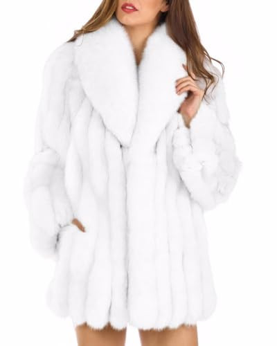Tngan Womens Fuax Fur Coat Winter Warm Fluffy Faux Fur Parka Jacket Thick Plus Size Outerwear Overcoat (White, XX-Large) | Amazon (US)