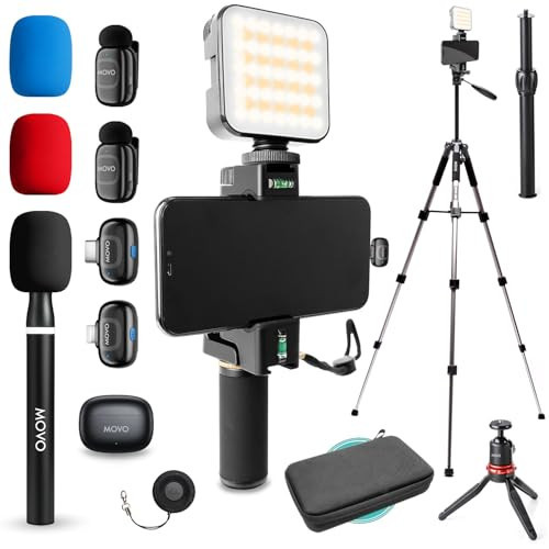 Movo iVlogger-PRO Wireless Vlogging Kit for iPhone/Android with Fullsize Tripod - YouTube Starter Kit with Wireless Microphone, Tripod, LED Light for Content Creators | Amazon (US)