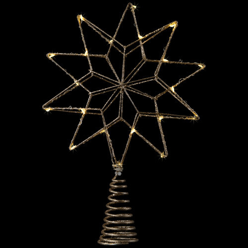 12" LED Lighted Glittered Gold Star Christmas Tree Topper, Warm White Lights | Christmas Central
