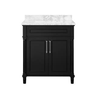 Home Decorators Collection Aberdeen 30 in. x 22 in. D Bath Vanity in Black with Carrara Marble Va... | The Home Depot
