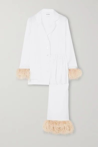 Sleeper - Party Feather-trimmed Crepe De Chine Pajama Set - White | NET-A-PORTER (US)