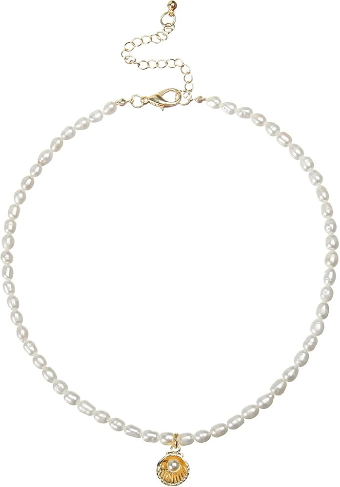 wgoud Natural Freshwater Pearl Choker Necklace for Women, Trendy 14K Gold Plated Pearl Necklaces ... | Amazon (US)