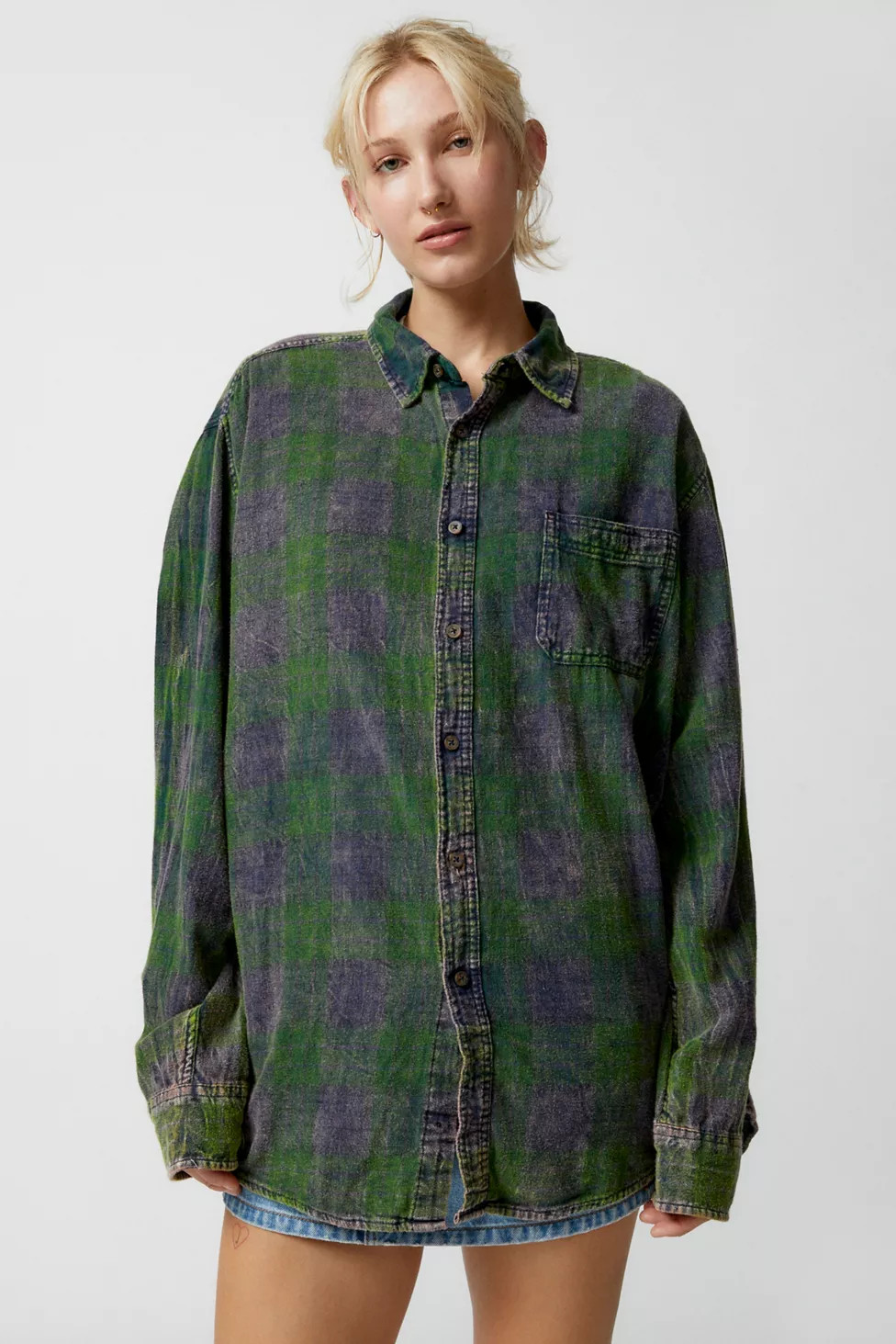Urban Renewal Vintage Acid Wash Flannel Shirt | Urban Outfitters (US and RoW)