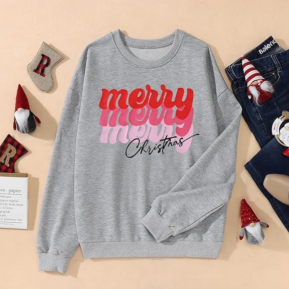 CM C&M WODRO Christmas Sweatshirt for Women Merry Letter Pullover Christmas Graphic Shirts long Slee | Amazon (US)