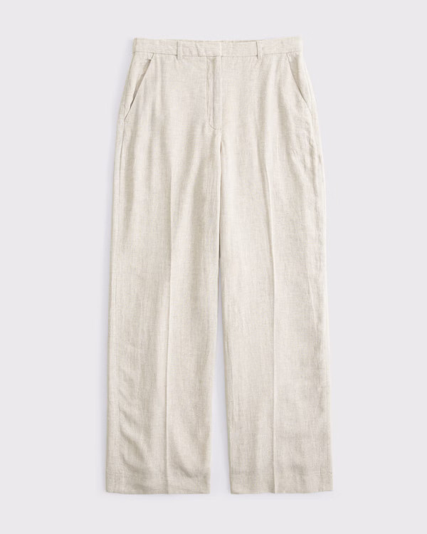 A&F Sloane High Rise Tailored Linen Blend Wide Leg Pant | Abercrombie & Fitch (US)