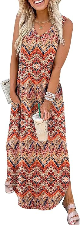 SAMPEEL Summer Dresses Maxi Dress Vacation Beach Sundresses 2025 with Pockets | Amazon (US)