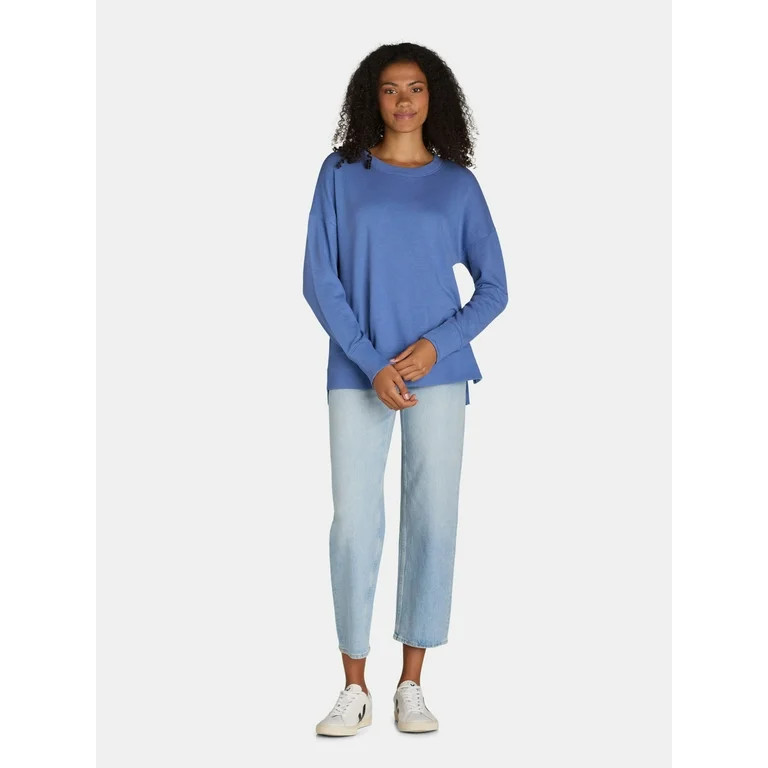 Time and Tru Women's Crewneck Sweatshirt with High-Low Hem, Sizes XS -4X | Walmart (US)