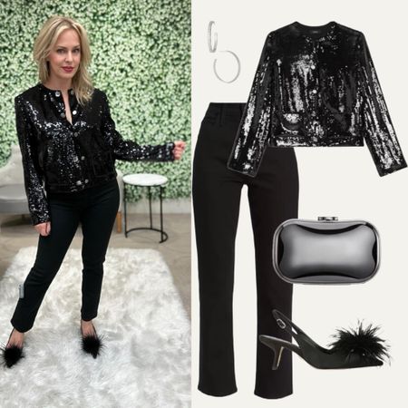SALE alert! How about a timeless Theory sequin jacket for 40% off? It’s a beauty! Of course you can wear it over dresses and with dress pants but it’s also fantastic with a slim black jean too! Add in some extra texture with a feathered slingback, and a shiny gunmetal minaudiere! 

#LTKSeasonal #LTKHoliday #LTKparties